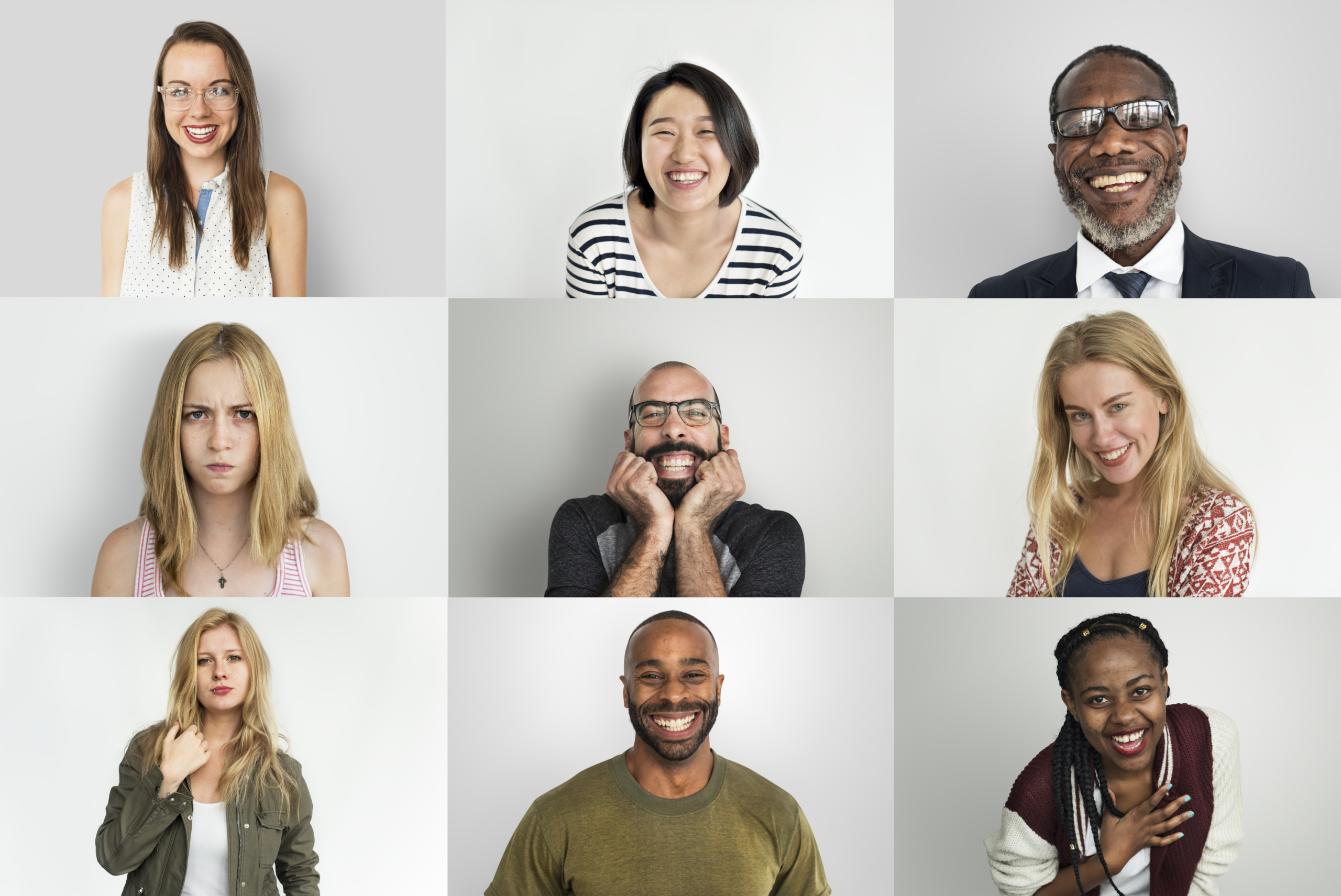 A studio portrait collage of diverse people