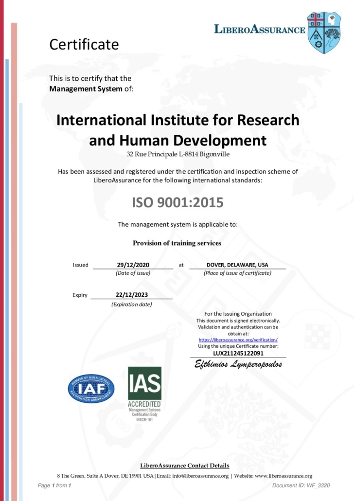 e-CERT-9 International Institute for Research and Human Development